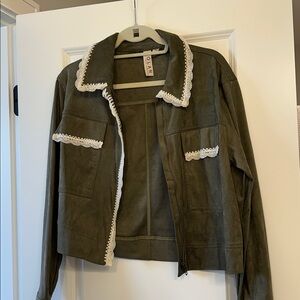 NWOT Anthropologie x Dolan Lace Trim Green Suede Jacket size S